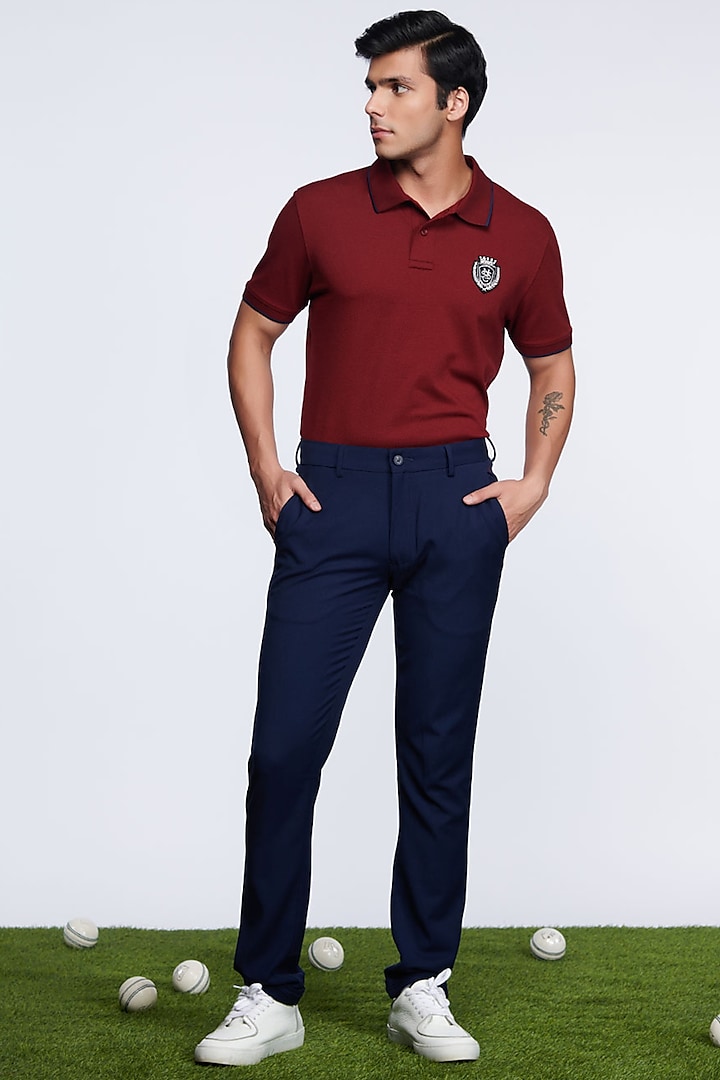 Cherry Red Viscose & Nylon Polo T-Shirt by S&N by Shantnu Nikhil Men