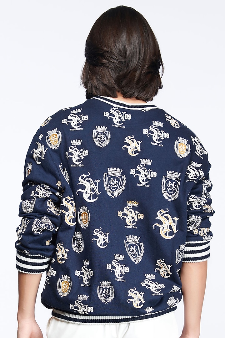 Navy Blue Poly Blend & Viscose Sweatshirt by S&N by Shantnu Nikhil Men at Pernia's Pop Up Shop