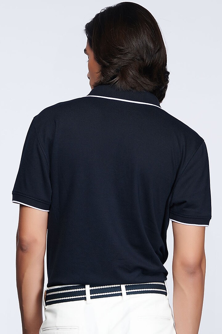 Navy Blue Knitted Polo T-Shirt by S&N by Shantnu Nikhil Men at Pernia's Pop Up Shop