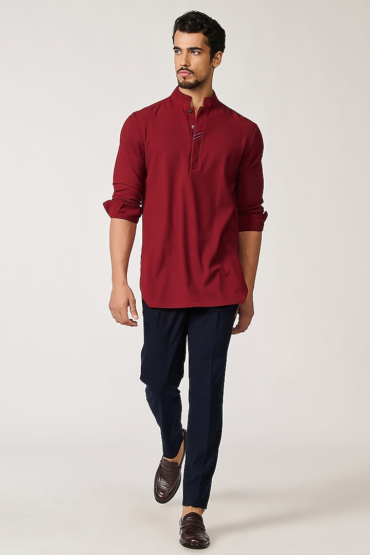 Cherry Terylene & Viscose Kurta by S&N by Shantnu Nikhil Men