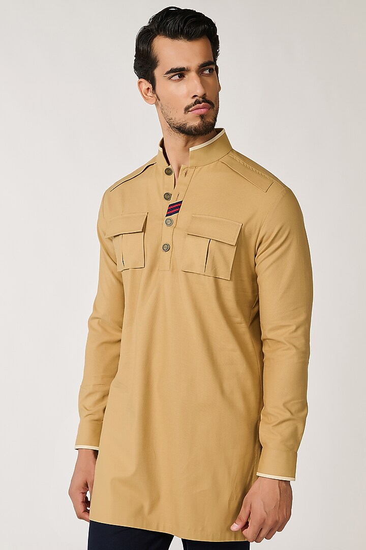 Beige Poly Blend & Viscose Kurta by S&N by Shantnu Nikhil Men at Pernia's Pop Up Shop