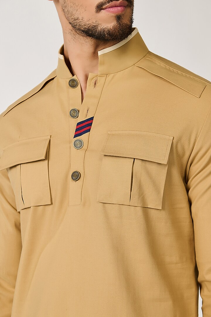 Beige Poly Blend & Viscose Kurta by S&N by Shantnu Nikhil Men at Pernia's Pop Up Shop