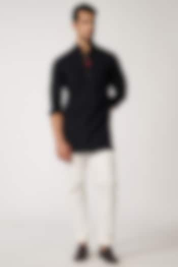 Black Poly Blend & Viscose Kurta by S&N by Shantnu Nikhil Men