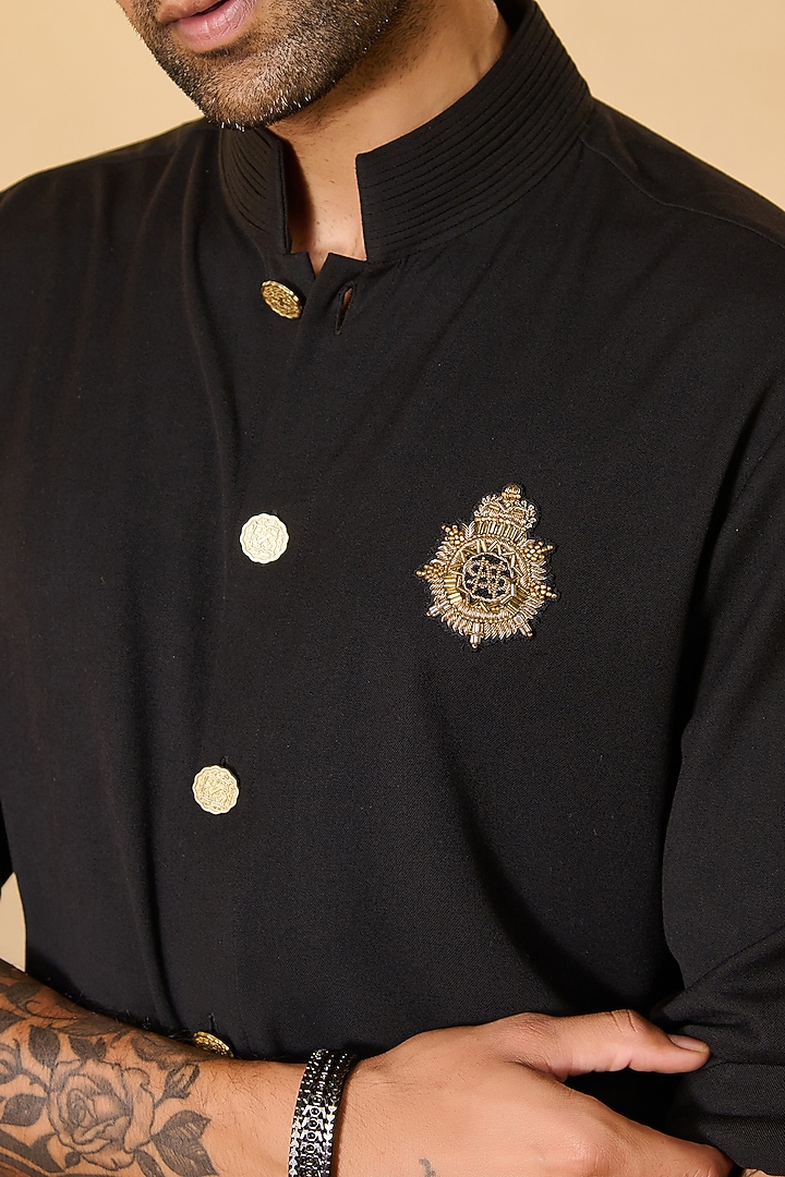 Black Twill Rayon Blend Black Kurta by S&N by Shantnu Nikhil Men at Pernia's Pop Up Shop