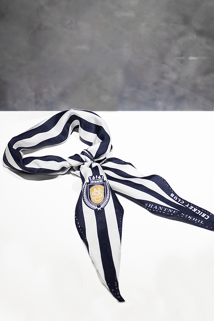 Navy Twill Silk Striped Neckerchief by S&N by Shantnu Nikhil Men at Pernia's Pop Up Shop