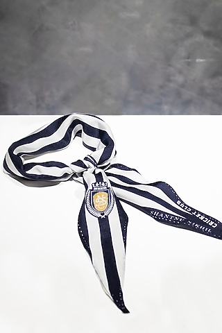 Navy Twill Silk Striped Neckerchief by S&N by Shantnu Nikhil Men