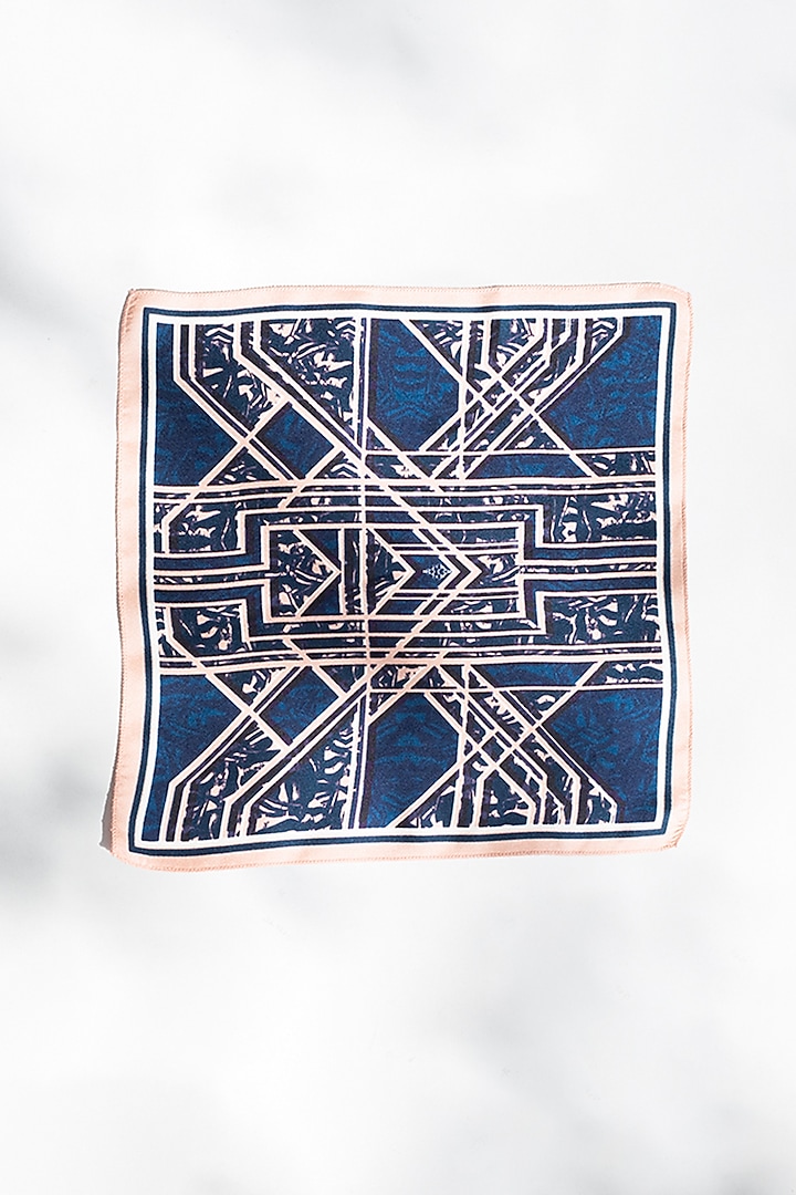 Navy Twill Silk Printed Pocket Square by S&N by Shantnu Nikhil Men