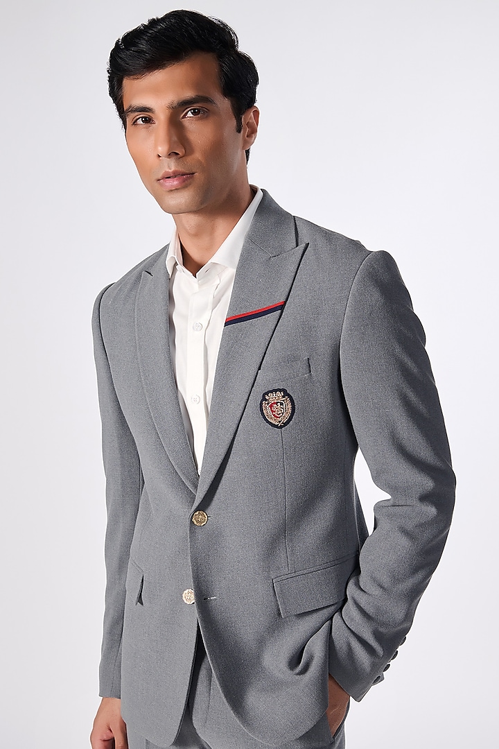 Grey Cotton & Poly Blend Jacket by S&N by Shantnu Nikhil Men