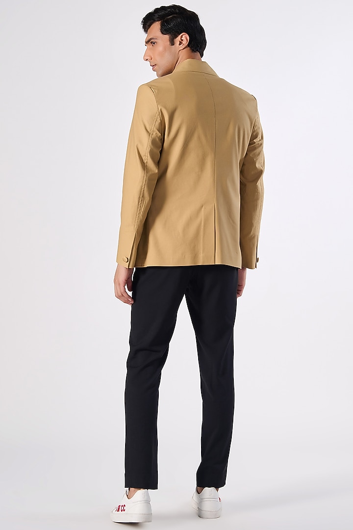 Beige Terylene & Lycra Double-Breasted Jacket by S&N by Shantnu Nikhil Men at Pernia's Pop Up Shop
