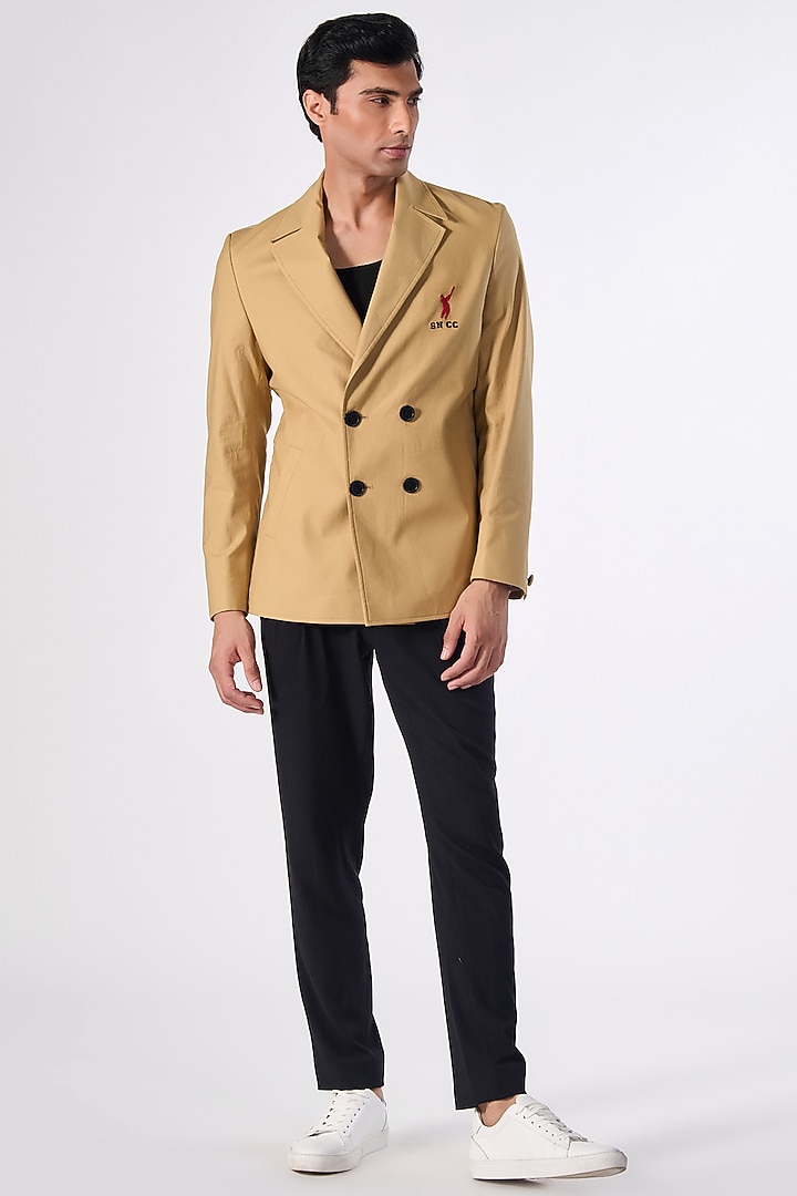 Beige Terylene & Lycra Double-Breasted Jacket by S&N by Shantnu Nikhil Men at Pernia's Pop Up Shop