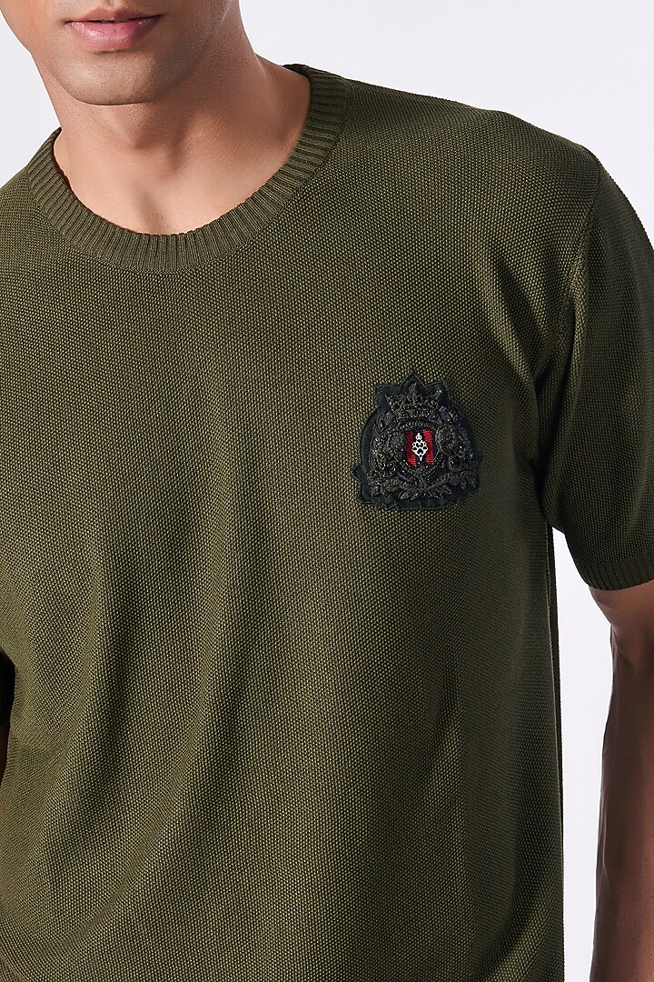 Olive Green Viscose T-Shirt by S&N by Shantnu Nikhil Men at Pernia's Pop Up Shop