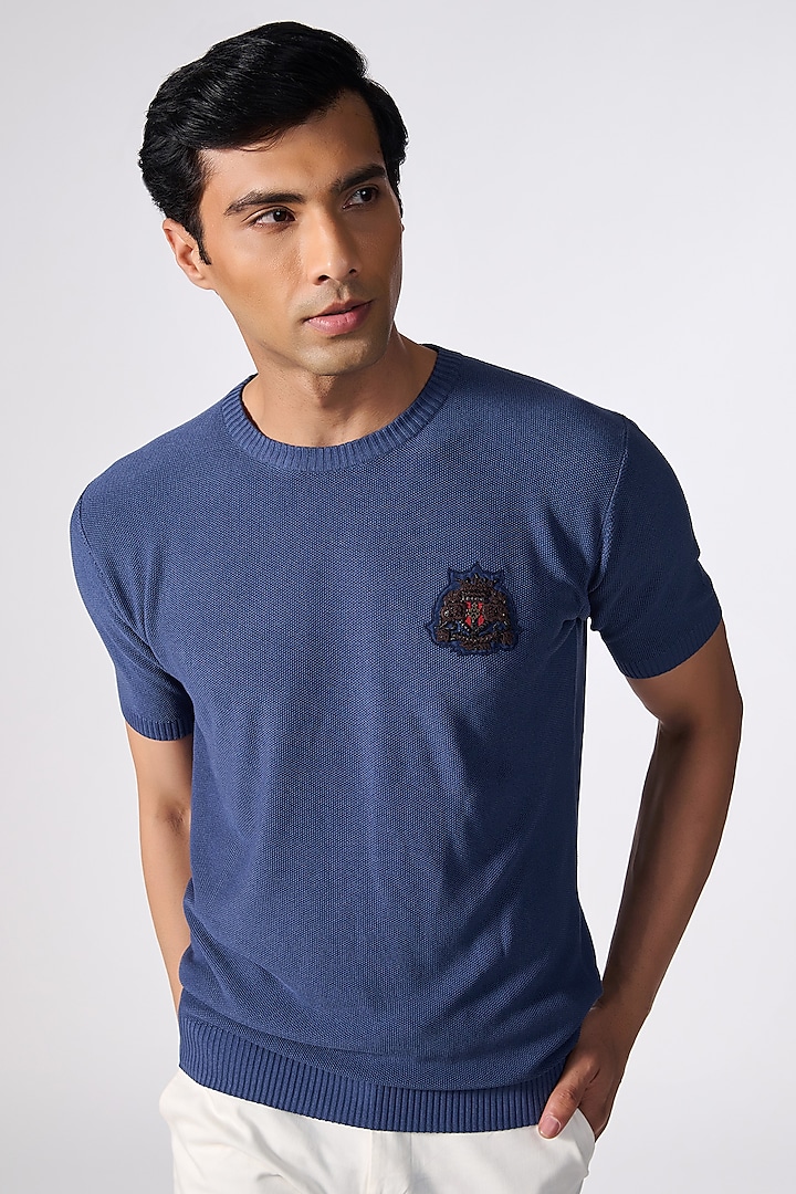 Blue Viscose T-Shirt by S&N by Shantnu Nikhil Men