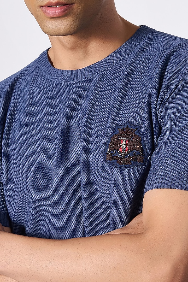 Blue Viscose T-Shirt by S&N by Shantnu Nikhil Men at Pernia's Pop Up Shop