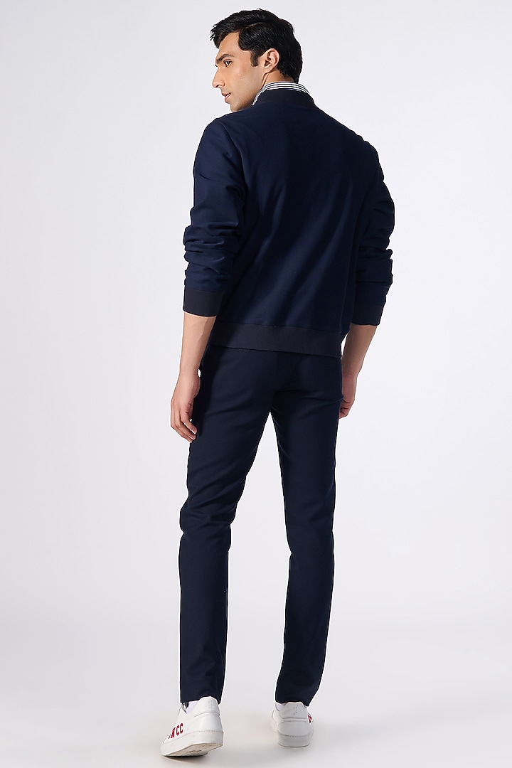 Navy Blue Poly Blend & Cotton Bomber Jacket by S&N by Shantnu Nikhil Men at Pernia's Pop Up Shop