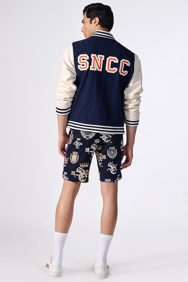 Navy Blue Poly Blend & Cotton Varsity Jacket by S&N by Shantnu Nikhil Men at Pernia's Pop Up Shop