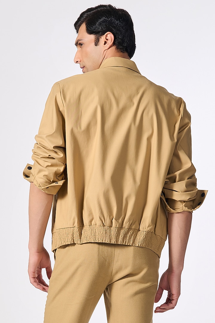 Beige Terylene & Lycra Bomber Jacket by S&N by Shantnu Nikhil Men at Pernia's Pop Up Shop