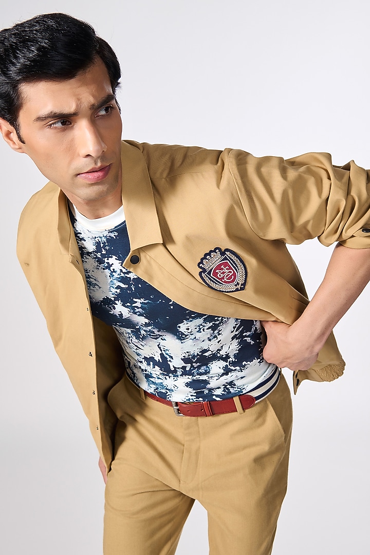 Beige Terylene & Lycra Bomber Jacket by S&N by Shantnu Nikhil Men at Pernia's Pop Up Shop