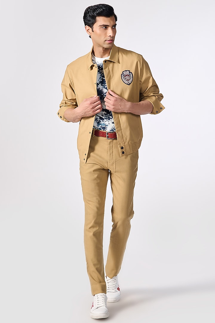 Beige Terylene & Lycra Bomber Jacket by S&N by Shantnu Nikhil Men at Pernia's Pop Up Shop
