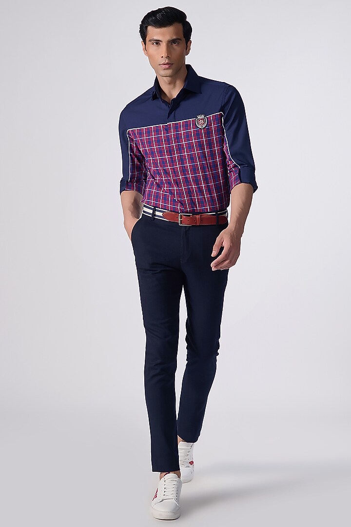 Navy & Cherry Viscose Plaid Wedding Shirt by S&N by Shantnu Nikhil Men at Pernia's Pop Up Shop