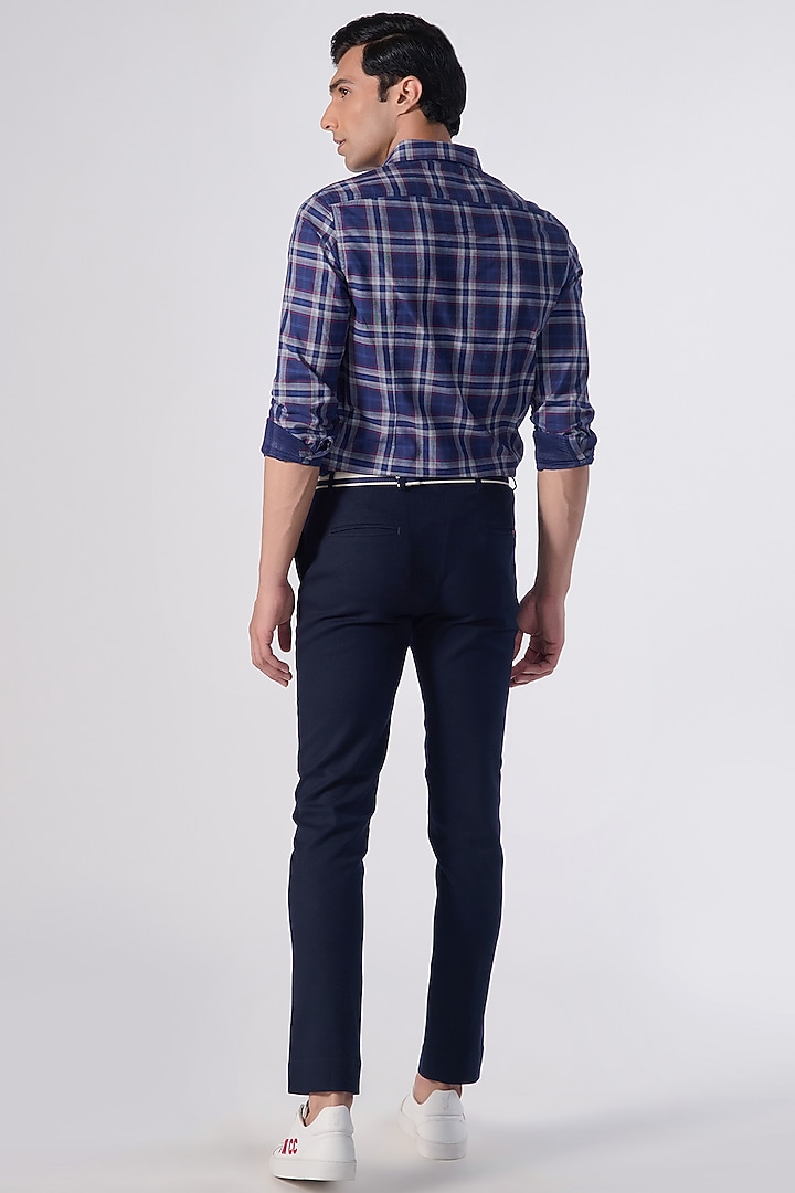 Navy Blue Cotton & Poly Blend Striped Party Wear Shirt by S&N by Shantnu Nikhil Men at Pernia's Pop Up Shop