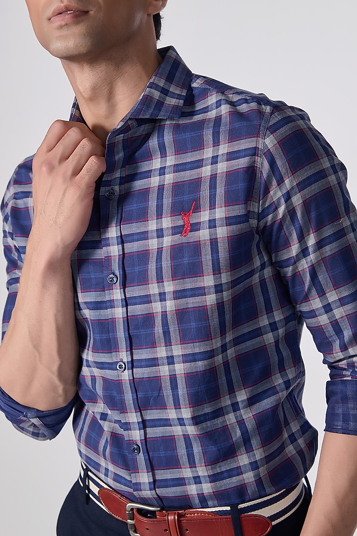 Navy Blue Cotton & Poly Blend Striped Party Wear Shirt by S&N by Shantnu Nikhil Men at Pernia's Pop Up Shop