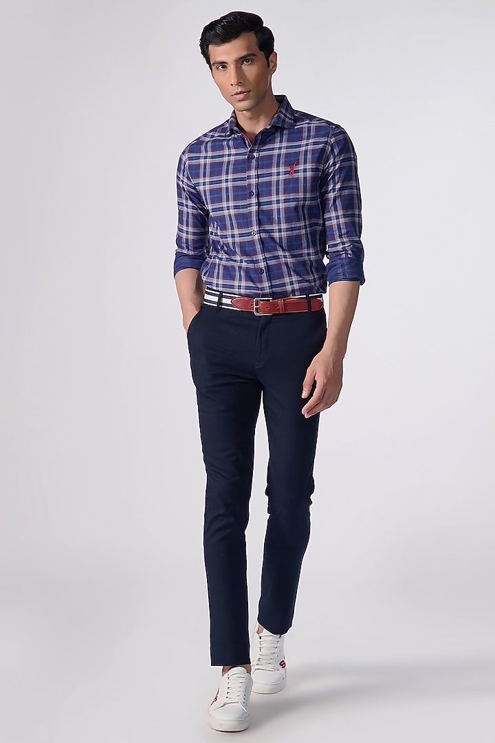 Navy Blue Cotton & Poly Blend Striped Party Wear Shirt by S&N by Shantnu Nikhil Men at Pernia's Pop Up Shop