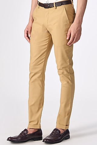 Beige Terylene & Lycra Trousers by S&N by Shantnu Nikhil Men