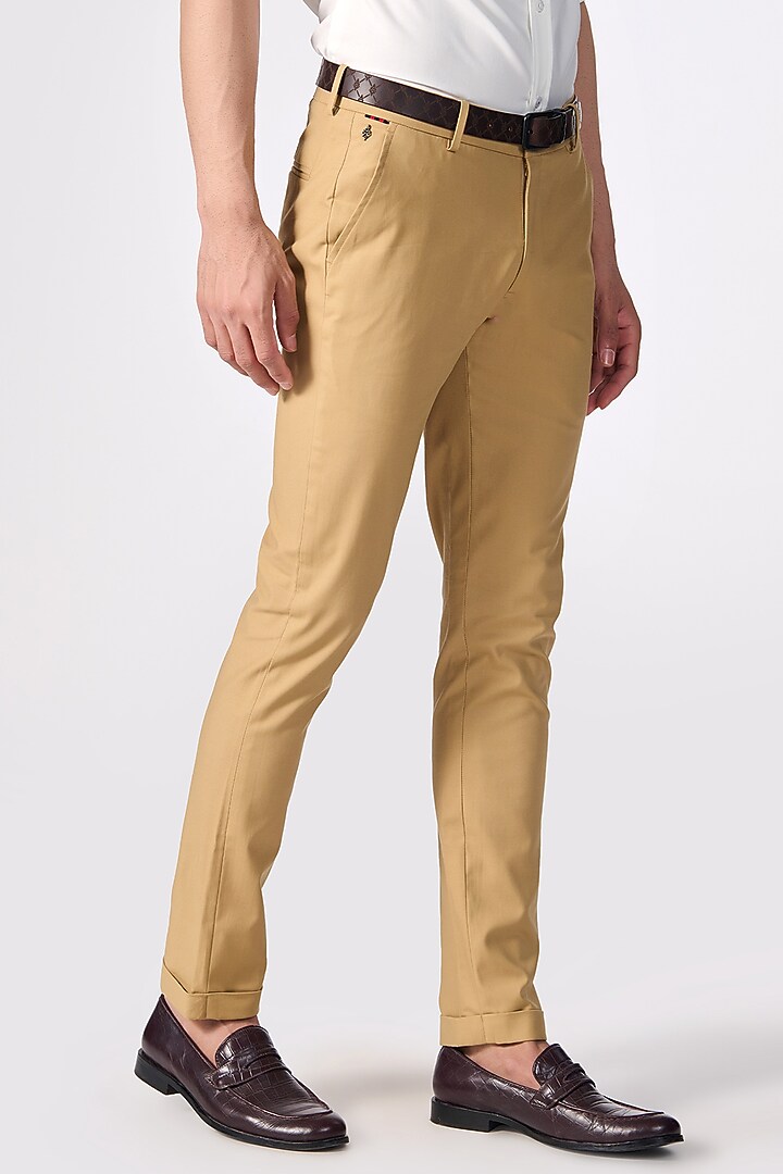Beige Terylene & Lycra Trousers by S&N by Shantnu Nikhil Men at Pernia's Pop Up Shop