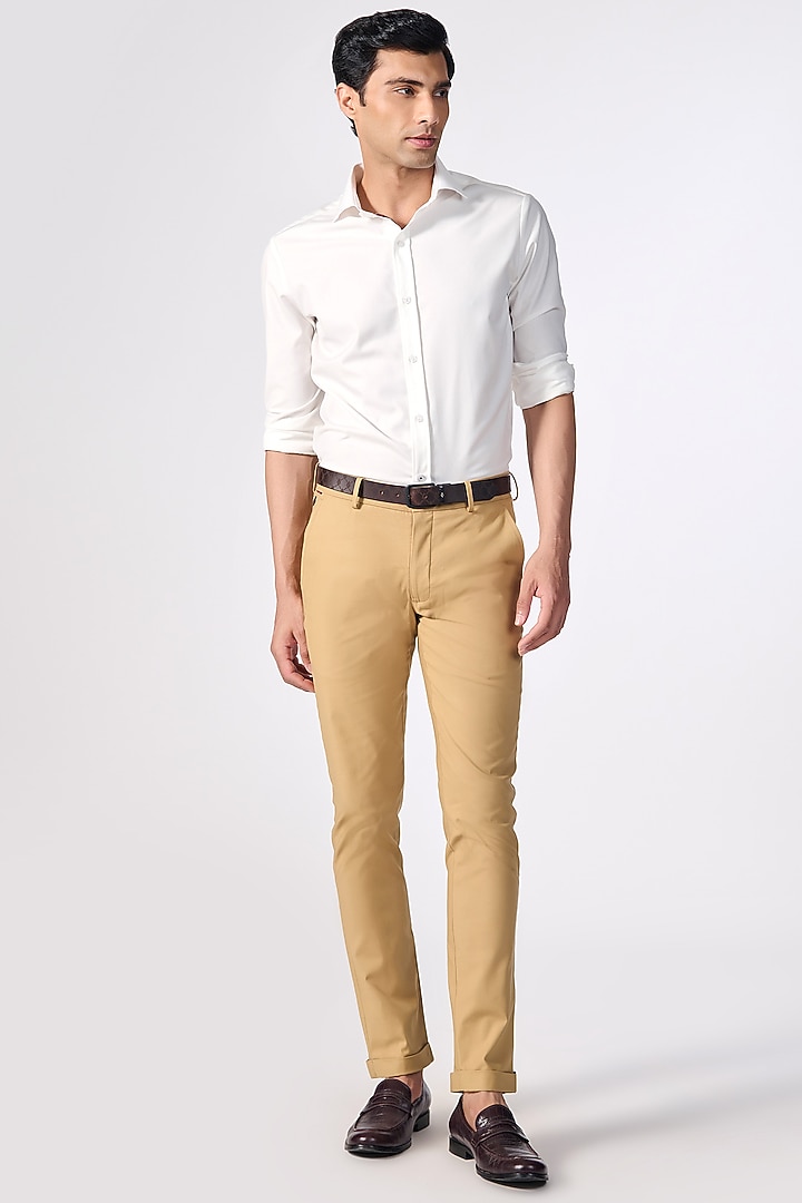 Beige Terylene & Lycra Trousers by S&N by Shantnu Nikhil Men at Pernia's Pop Up Shop