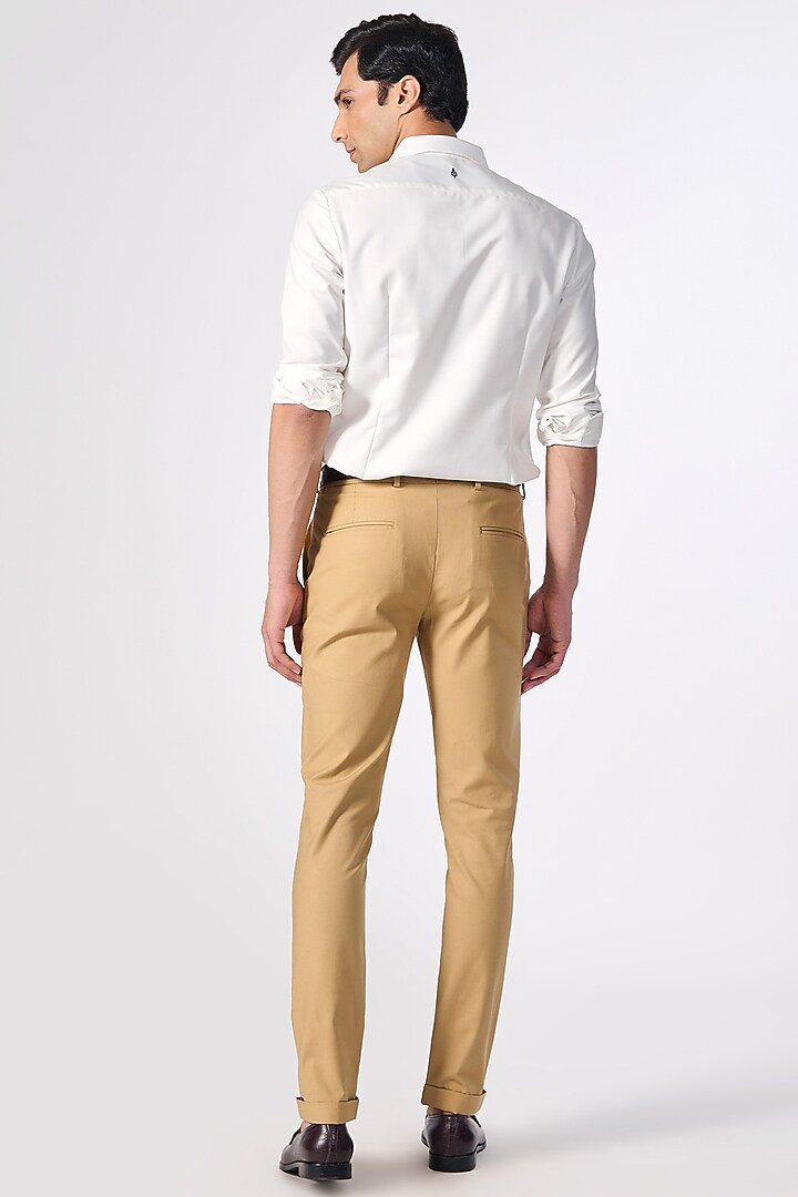 Beige Terylene & Lycra Trousers by S&N by Shantnu Nikhil Men at Pernia's Pop Up Shop