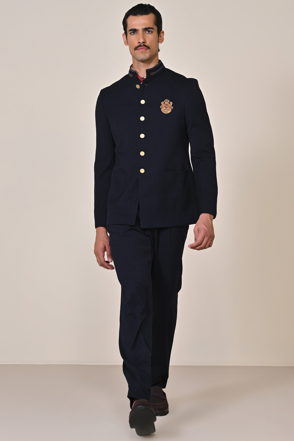 Navy Blue Viscose Spandex Suiting Blend Wedding Bandhgala Jacket by S&N by Shantnu Nikhil Men at Pernia's Pop Up Shop
