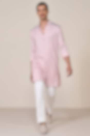 Pink Silk Twill Printed Kurta by S&N by Shantnu Nikhil Men