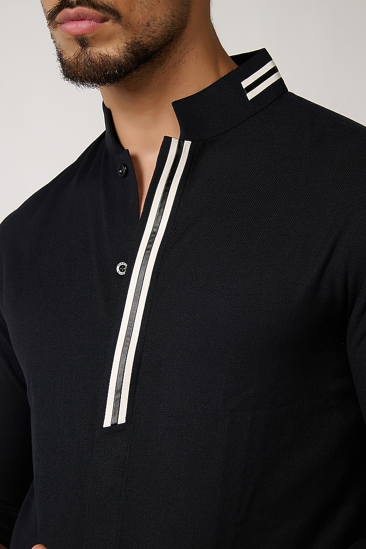 Black Poly Blend Viscose Wool Wedding Shirt by S&N by Shantnu Nikhil Men at Pernia's Pop Up Shop