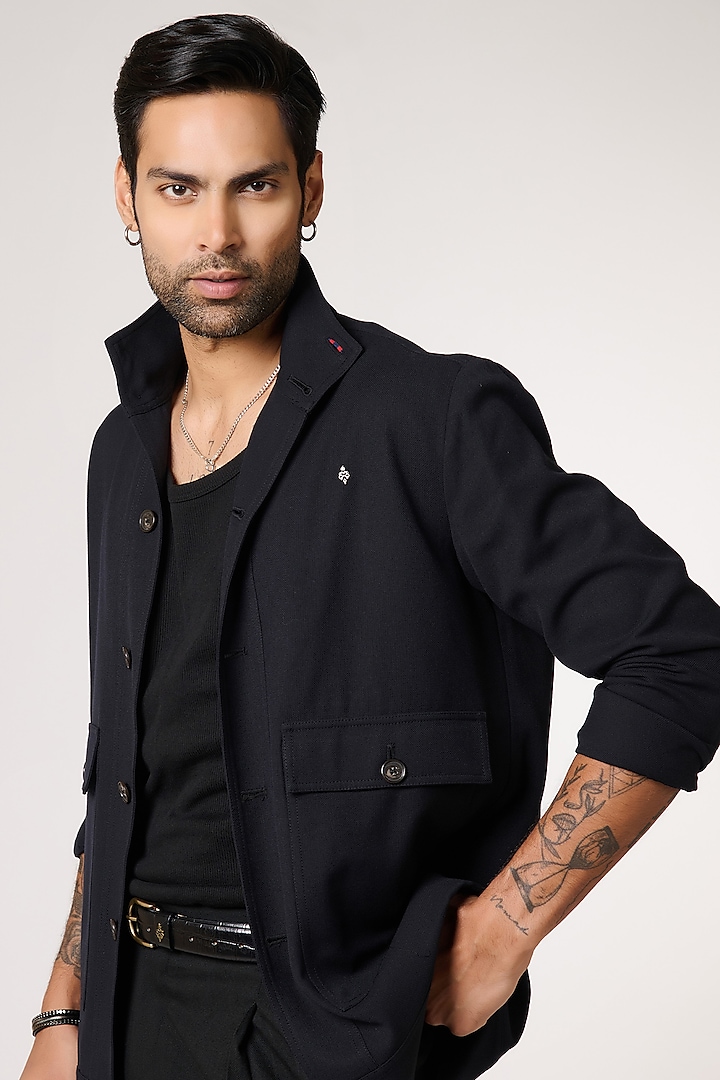 Black Cotton Linen Blend Shirt by S&N by Shantnu Nikhil Men