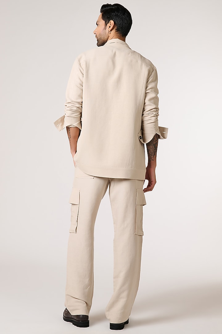 Ecru Cotton Linen Blend Wedding Shirt by S&N by Shantnu Nikhil Men at Pernia's Pop Up Shop