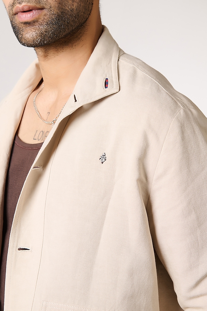 Ecru Cotton Linen Blend Wedding Shirt by S&N by Shantnu Nikhil Men at Pernia's Pop Up Shop