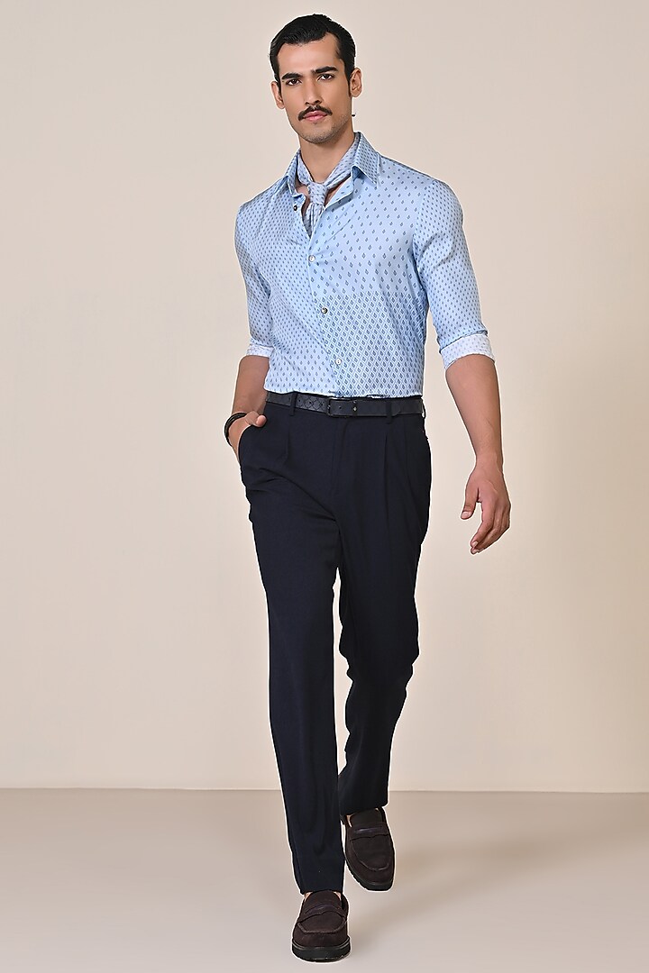 Light Blue Silk Twill Printed Wedding Shirt by S&N by Shantnu Nikhil Men at Pernia's Pop Up Shop