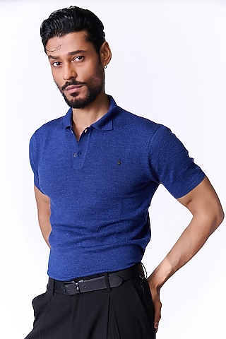 Navy Merino Wool T-shirt by S&N by Shantnu Nikhil Men