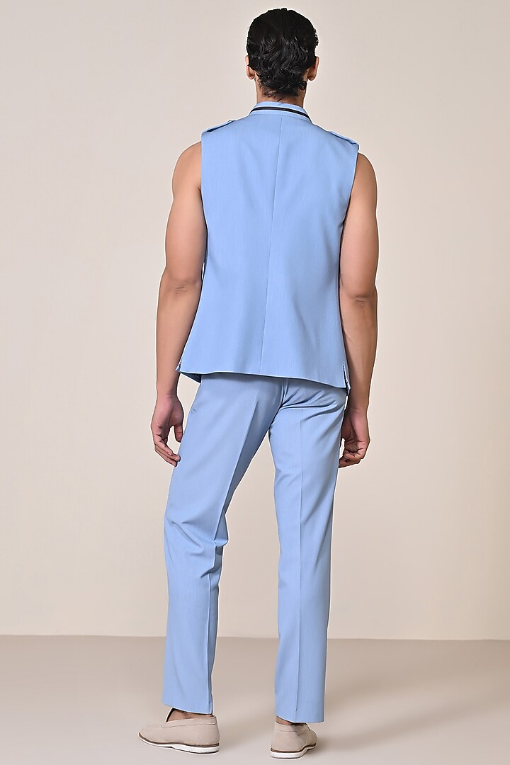 Light Denim Terylene Viscose Spandex Blend Waistcoat by S&N by Shantnu Nikhil Men at Pernia's Pop Up Shop