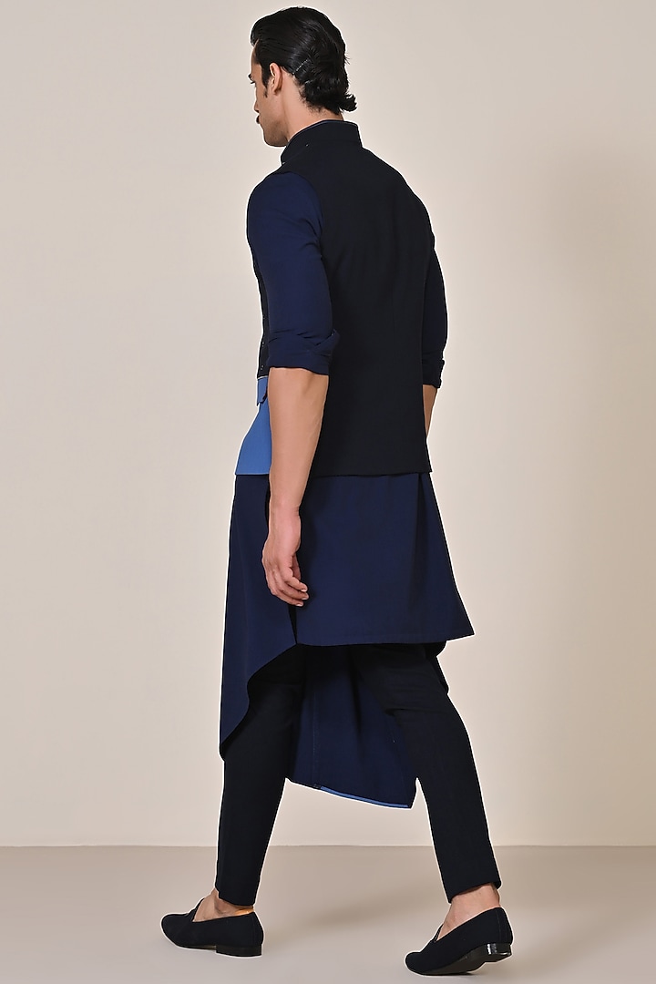 Dark Denim Viscose Spandex Suiting Blend Waistcoat by S&N by Shantnu Nikhil Men at Pernia's Pop Up Shop