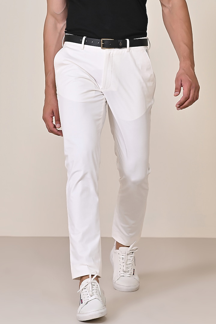 Off-White Cotton Nylon Spandex Blend Trousers by S&N by Shantnu Nikhil Men at Pernia's Pop Up Shop