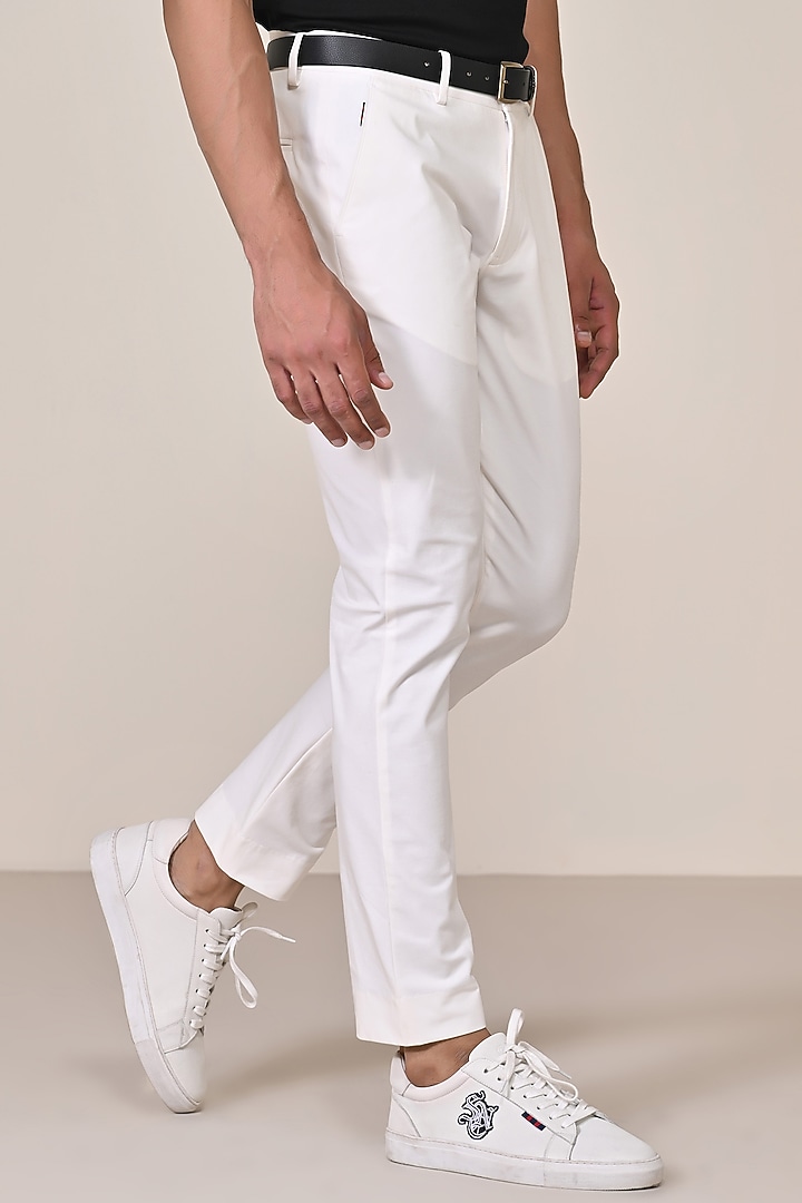 Off-White Cotton Nylon Spandex Blend Trousers by S&N by Shantnu Nikhil Men at Pernia's Pop Up Shop