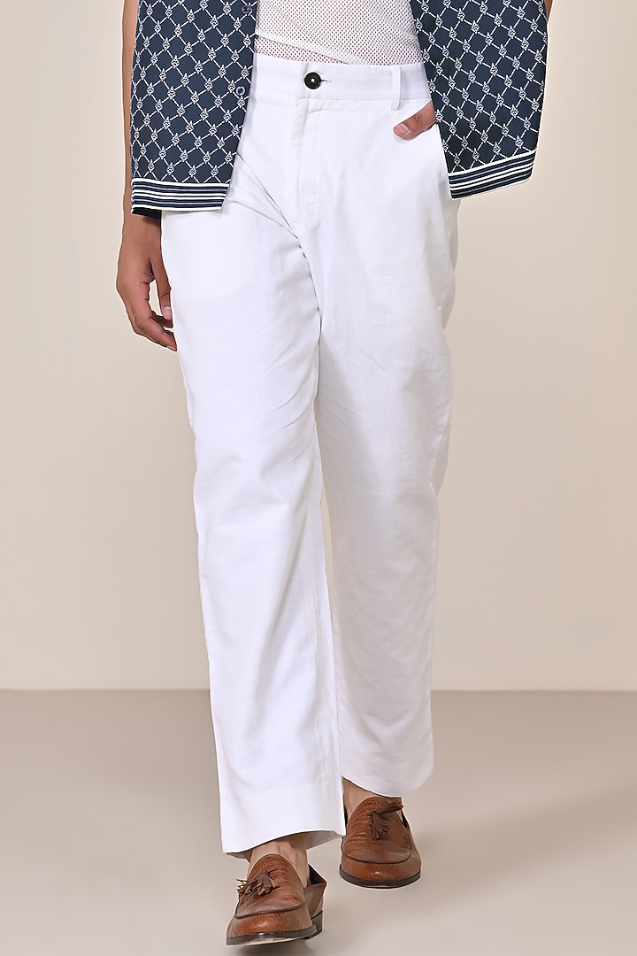 Off-White Linen Trousers by S&N by Shantnu Nikhil Men at Pernia's Pop Up Shop
