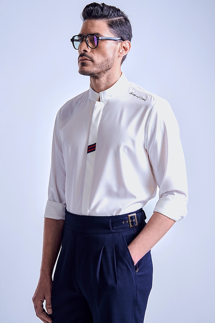 Off-White Terylene Party Wear Shirt by S&N by Shantnu Nikhil Men at Pernia's Pop Up Shop