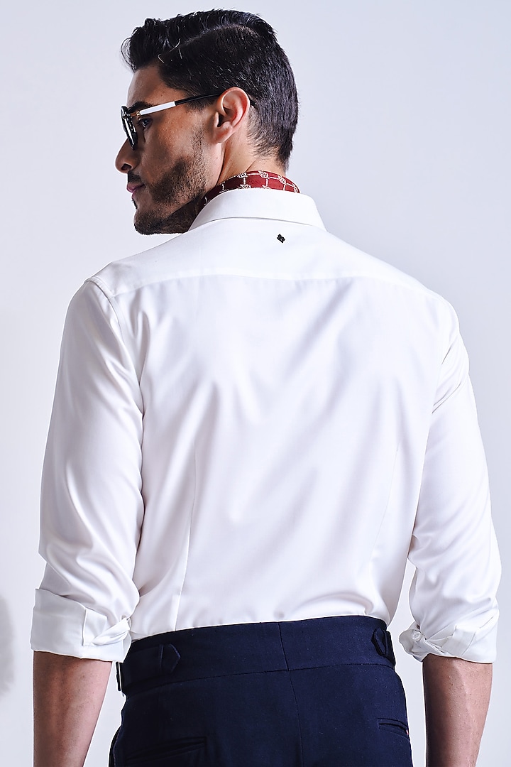 Off-White Terylene Viscose Lycra Insignia Wedding Shirt by S&N by Shantnu Nikhil Men at Pernia's Pop Up Shop