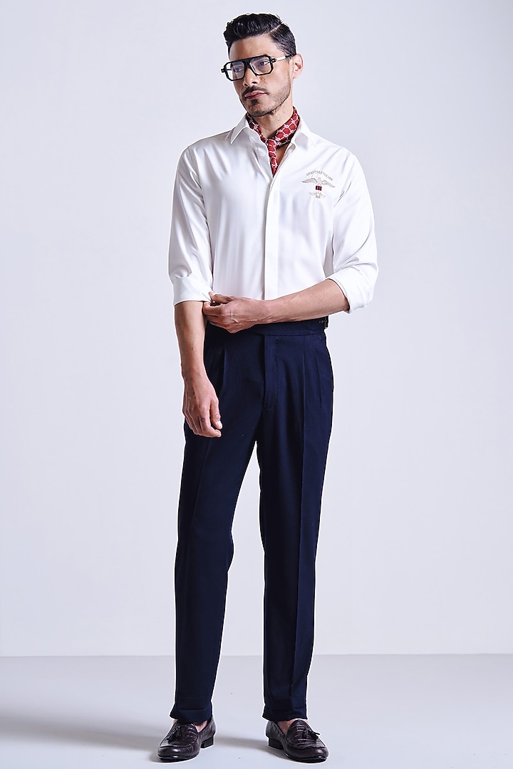 Off-White Terylene Viscose Lycra Insignia Wedding Shirt by S&N by Shantnu Nikhil Men at Pernia's Pop Up Shop