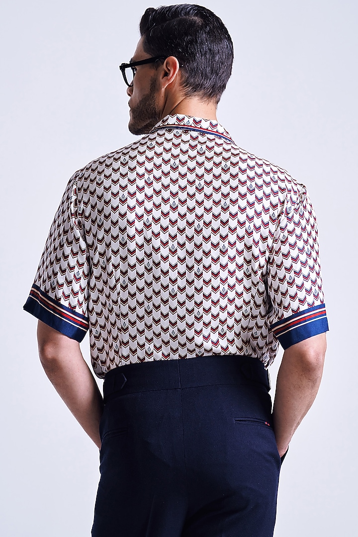 Off-White Silk Twill Geographic Printed Wedding Shirt by S&N by Shantnu Nikhil Men at Pernia's Pop Up Shop