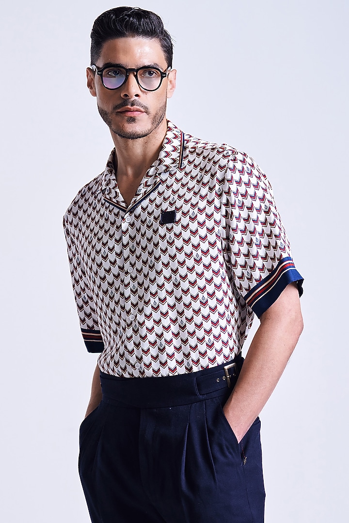 Off-White Silk Twill Geographic Printed Wedding Shirt by S&N by Shantnu Nikhil Men at Pernia's Pop Up Shop