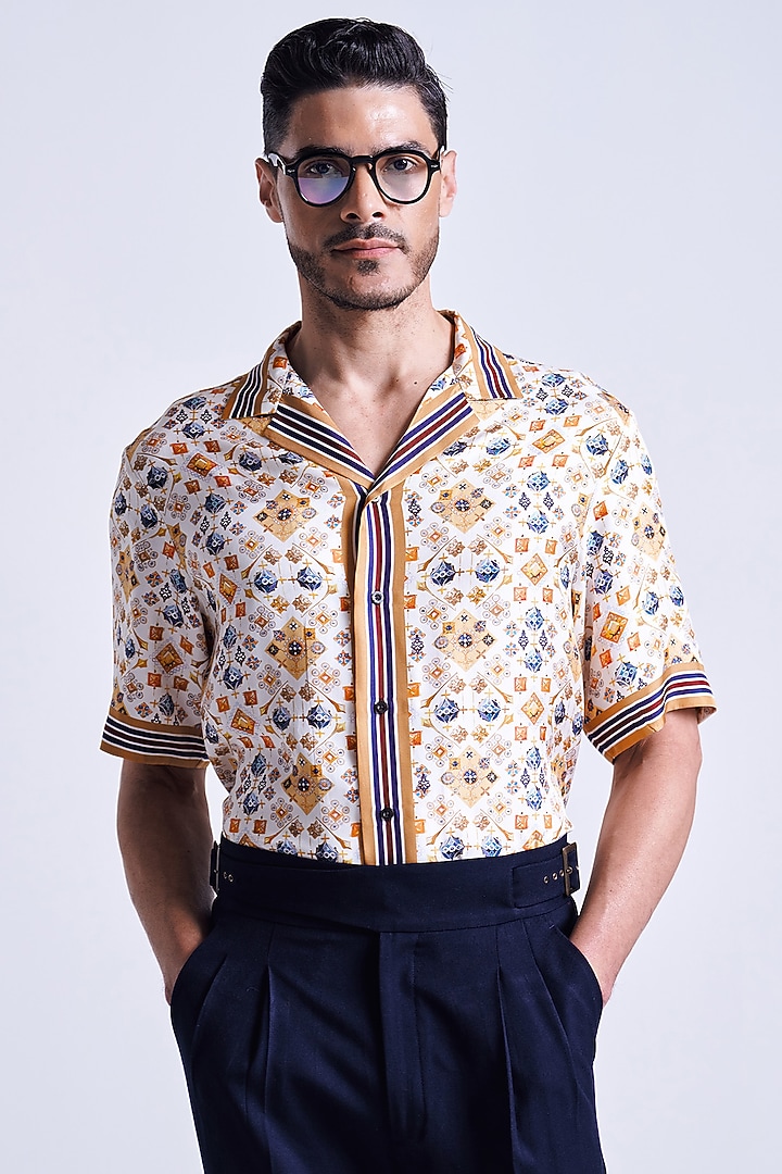 Multi-Colored Silk Twill Floral Printed Wedding Shirt by S&N by Shantnu Nikhil Men at Pernia's Pop Up Shop