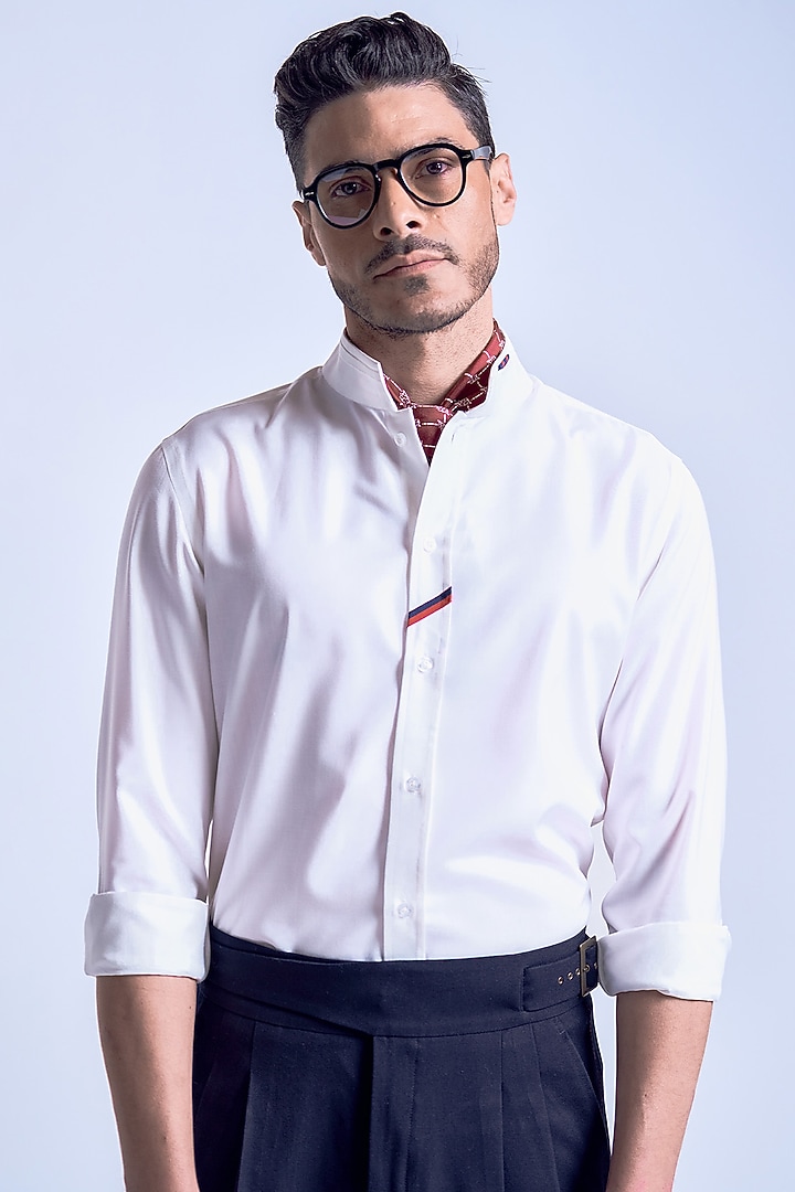 Off-White Terylene Viscose Lycra Wedding Shirt by S&N by Shantnu Nikhil Men at Pernia's Pop Up Shop